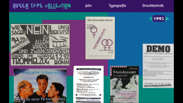 Screenshot der Queer Type Collection, Übersichtsseite der Plakate aus 1992